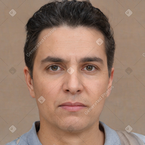 Neutral white adult male with short  brown hair and brown eyes