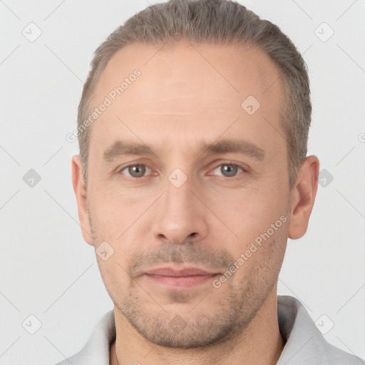 Neutral white adult male with short  brown hair and brown eyes