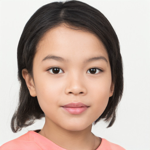 Neutral asian child female with medium  brown hair and brown eyes