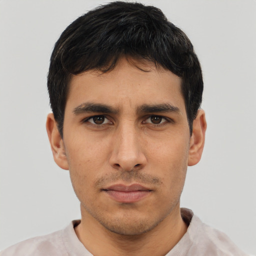 Neutral asian young-adult male with short  brown hair and brown eyes