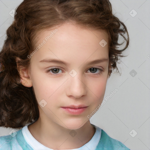 Neutral white child female with medium  brown hair and brown eyes