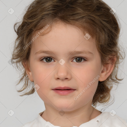 Neutral white child female with medium  brown hair and brown eyes