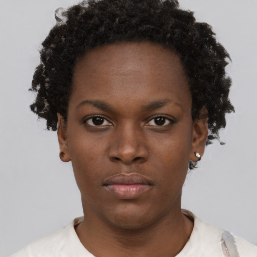 Neutral black young-adult female with short  brown hair and brown eyes