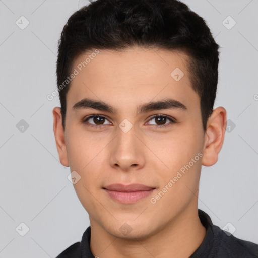 Neutral asian young-adult male with short  brown hair and brown eyes