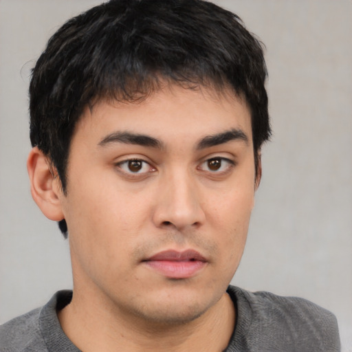 Neutral asian young-adult male with short  brown hair and brown eyes