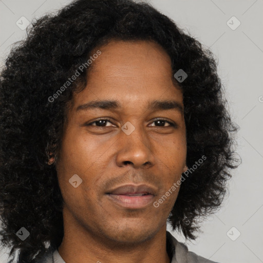 Neutral black young-adult male with short  brown hair and brown eyes
