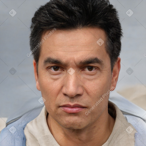 Neutral white adult male with short  brown hair and brown eyes