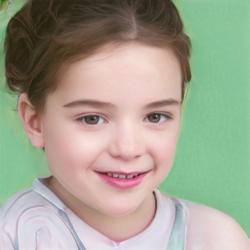 Joyful white child female with short  brown hair and brown eyes