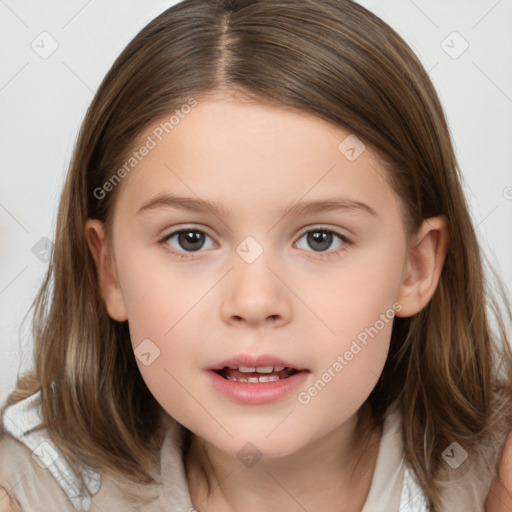 Neutral white child female with medium  brown hair and brown eyes