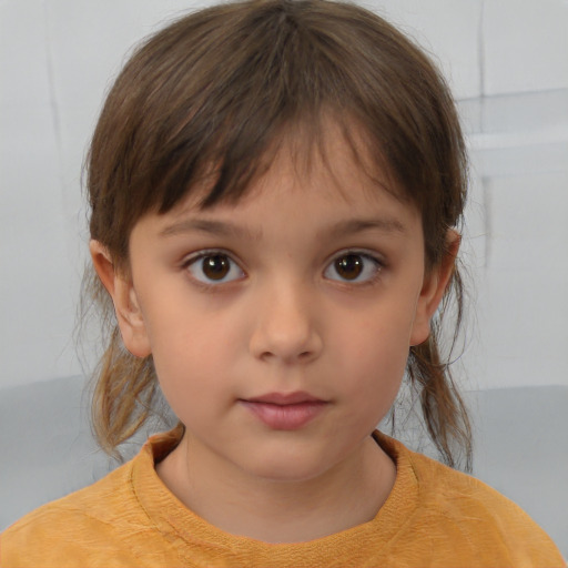 Neutral white child female with medium  brown hair and brown eyes