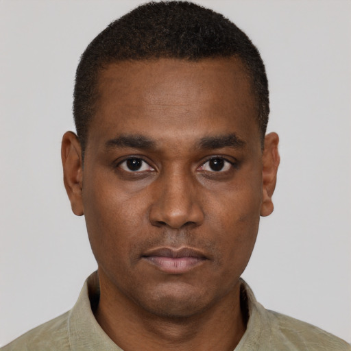 Neutral black young-adult male with short  brown hair and brown eyes
