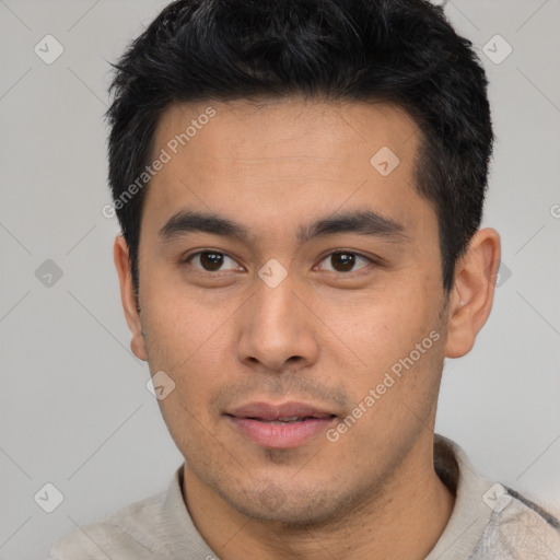 Neutral asian young-adult male with short  black hair and brown eyes