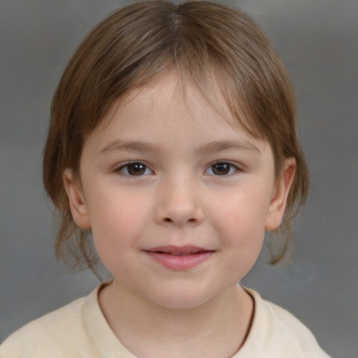 Neutral white child female with medium  brown hair and brown eyes