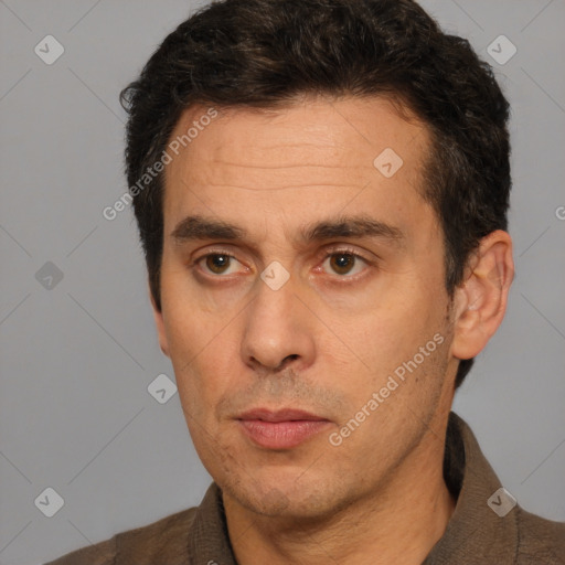 Neutral white adult male with short  brown hair and brown eyes