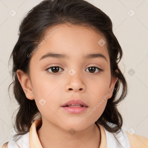 Neutral white child female with medium  brown hair and brown eyes