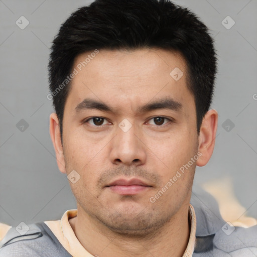 Neutral asian young-adult male with short  black hair and brown eyes