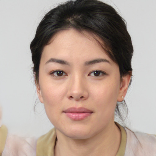 Neutral asian young-adult female with medium  brown hair and brown eyes