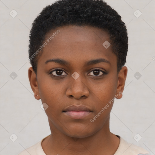 Neutral black young-adult female with short  brown hair and brown eyes