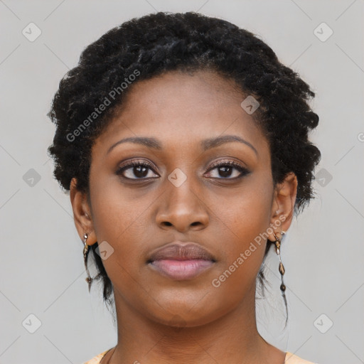 Neutral black young-adult female with short  brown hair and brown eyes