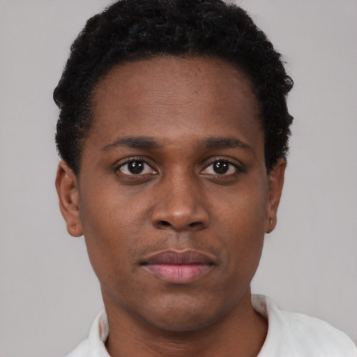 Neutral black young-adult male with short  brown hair and brown eyes