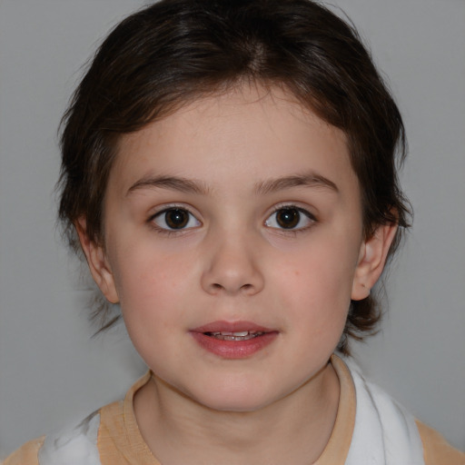 Neutral white child female with medium  brown hair and brown eyes