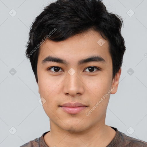 Neutral asian young-adult male with short  black hair and brown eyes