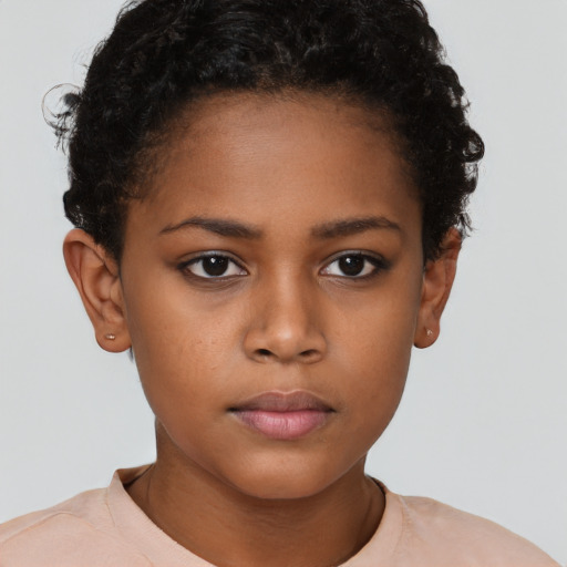 Neutral black child female with short  brown hair and brown eyes