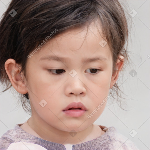 Neutral white child female with medium  brown hair and brown eyes