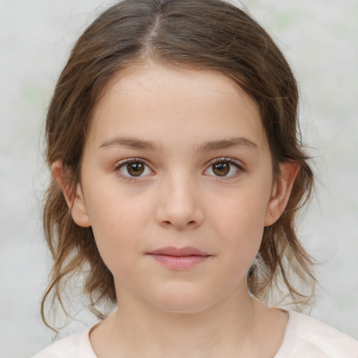 Neutral white child female with medium  brown hair and brown eyes