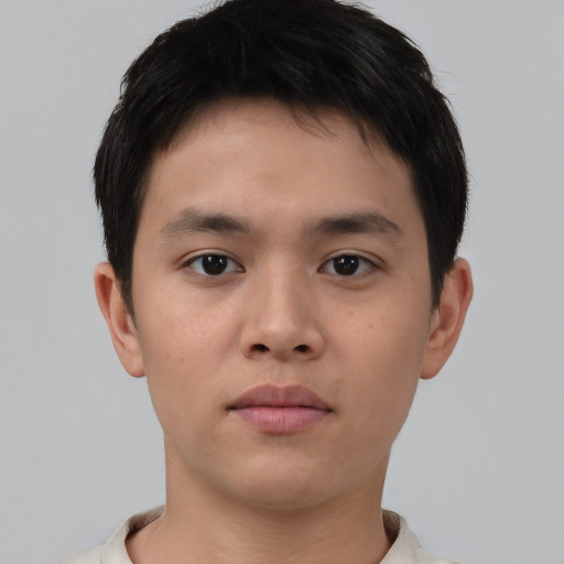 Neutral asian young-adult male with short  brown hair and brown eyes