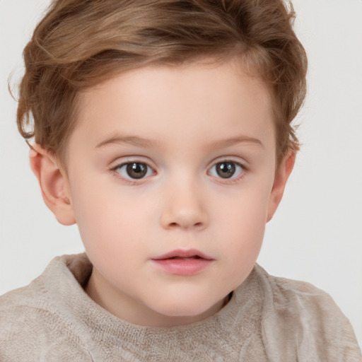 Neutral white child female with short  brown hair and grey eyes