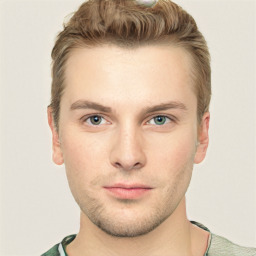 Neutral white young-adult male with short  brown hair and grey eyes