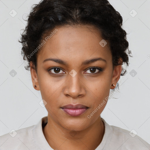 Neutral black young-adult female with short  brown hair and brown eyes