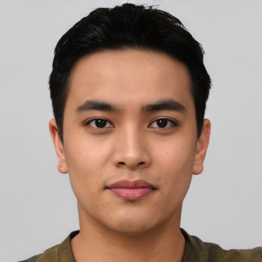 Neutral asian young-adult male with short  black hair and brown eyes