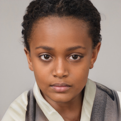 Neutral black child female with short  brown hair and brown eyes