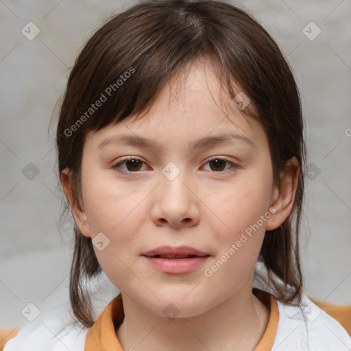 Neutral white child female with medium  brown hair and brown eyes