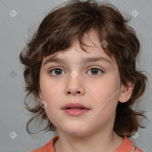 Neutral white child female with medium  brown hair and brown eyes