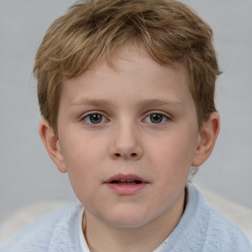 Neutral white child male with short  brown hair and grey eyes