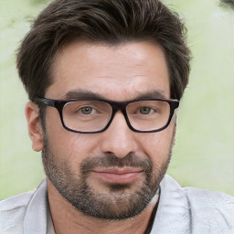 Neutral white adult male with short  brown hair and brown eyes