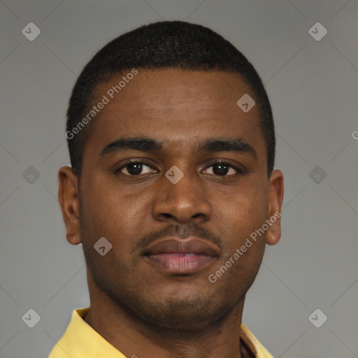 Neutral black young-adult male with short  brown hair and brown eyes