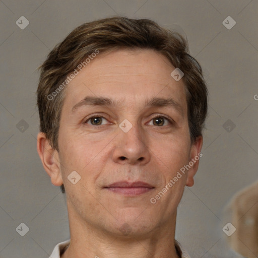 Neutral white adult male with short  brown hair and brown eyes