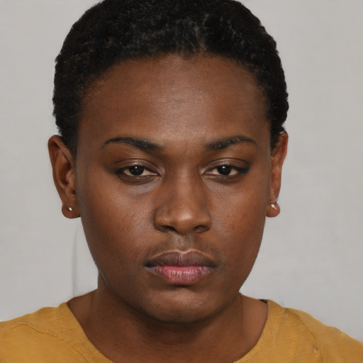 Neutral black young-adult female with short  brown hair and brown eyes