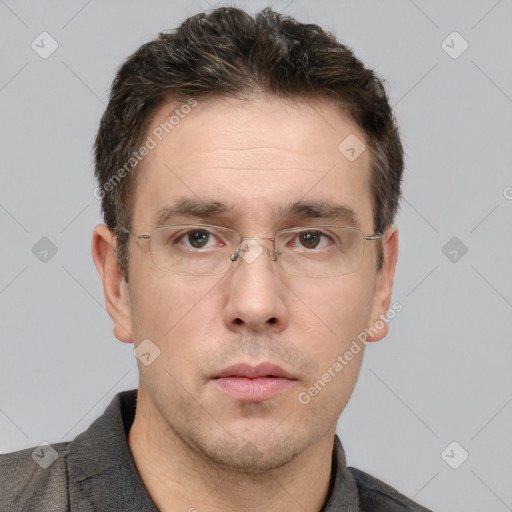 Neutral white adult male with short  brown hair and brown eyes