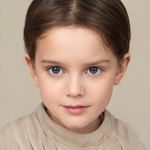 Neutral white child female with short  brown hair and brown eyes