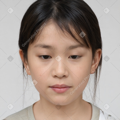 Neutral white child female with medium  brown hair and brown eyes