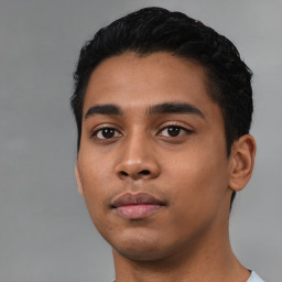 Neutral asian young-adult male with short  black hair and brown eyes