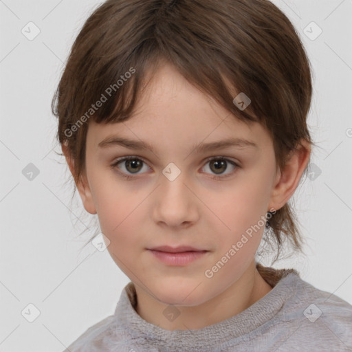 Neutral white child female with medium  brown hair and brown eyes