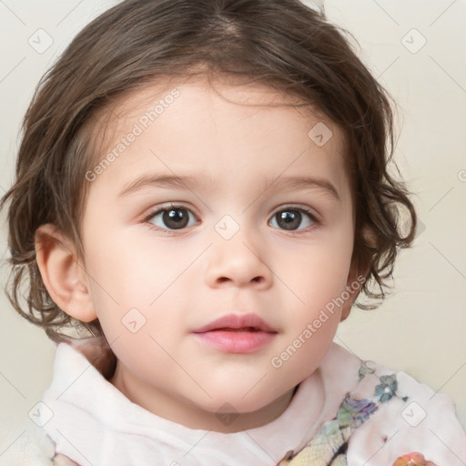 Neutral white child female with medium  brown hair and blue eyes