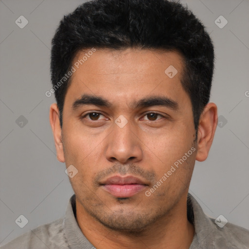 Neutral asian young-adult male with short  black hair and brown eyes