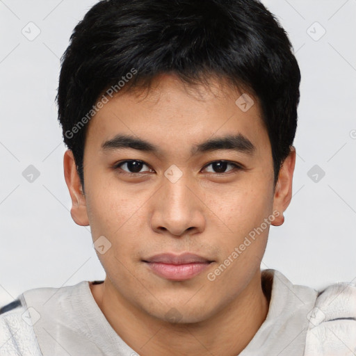 Neutral asian young-adult male with short  black hair and brown eyes